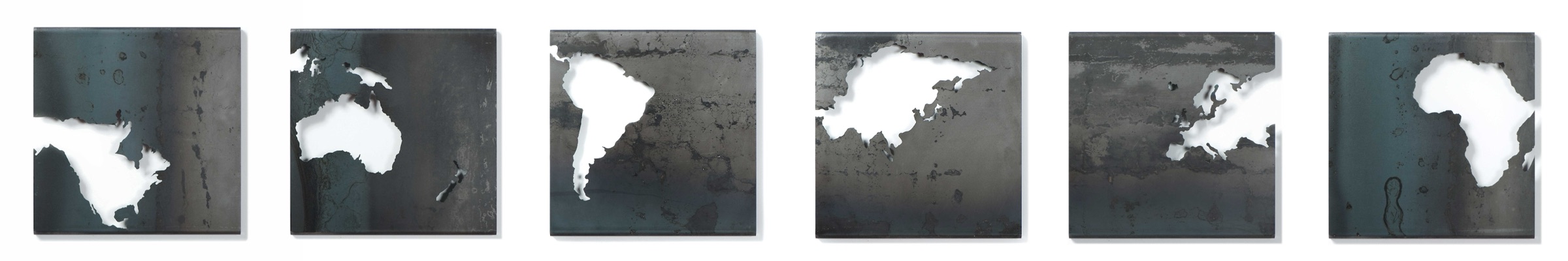 Continents, six tableaux d'acier découpé